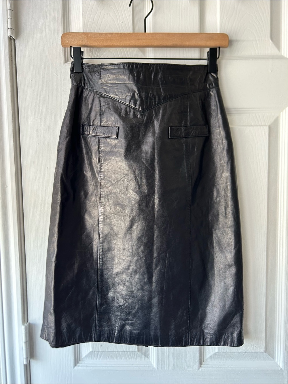 Vintage Toffs Black Genuine Leather Pencil Skirt size 6